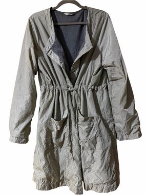 Chalet et Ceci Gray/Taupe Crinkle Longline Drawstring Jacket XL Lagenlook